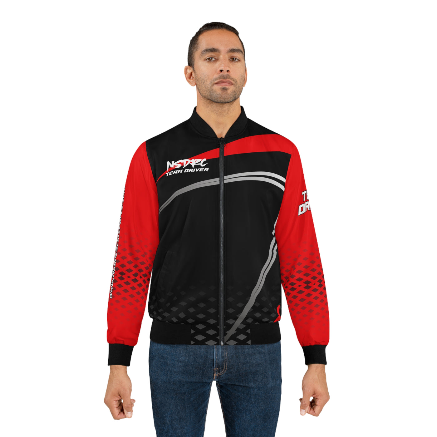 Men's Bomber Jacket Red Black Grey Pattern NSDRC Logo TD