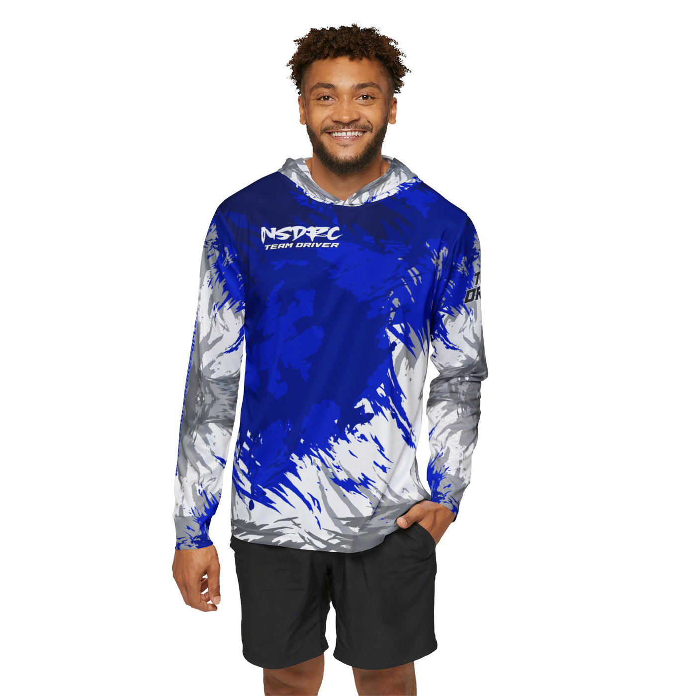 Men's Sports Warmup Hoodie Blue Pattern NSDRC Logo TD