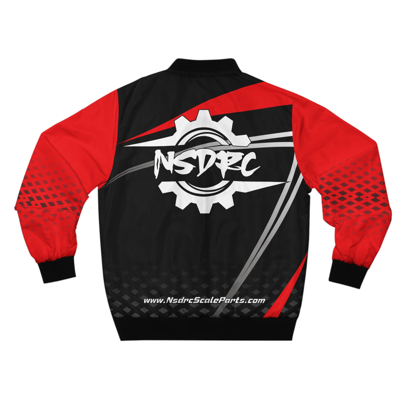Men's Bomber Jacket Red Black Grey Pattern NSDRC Logo