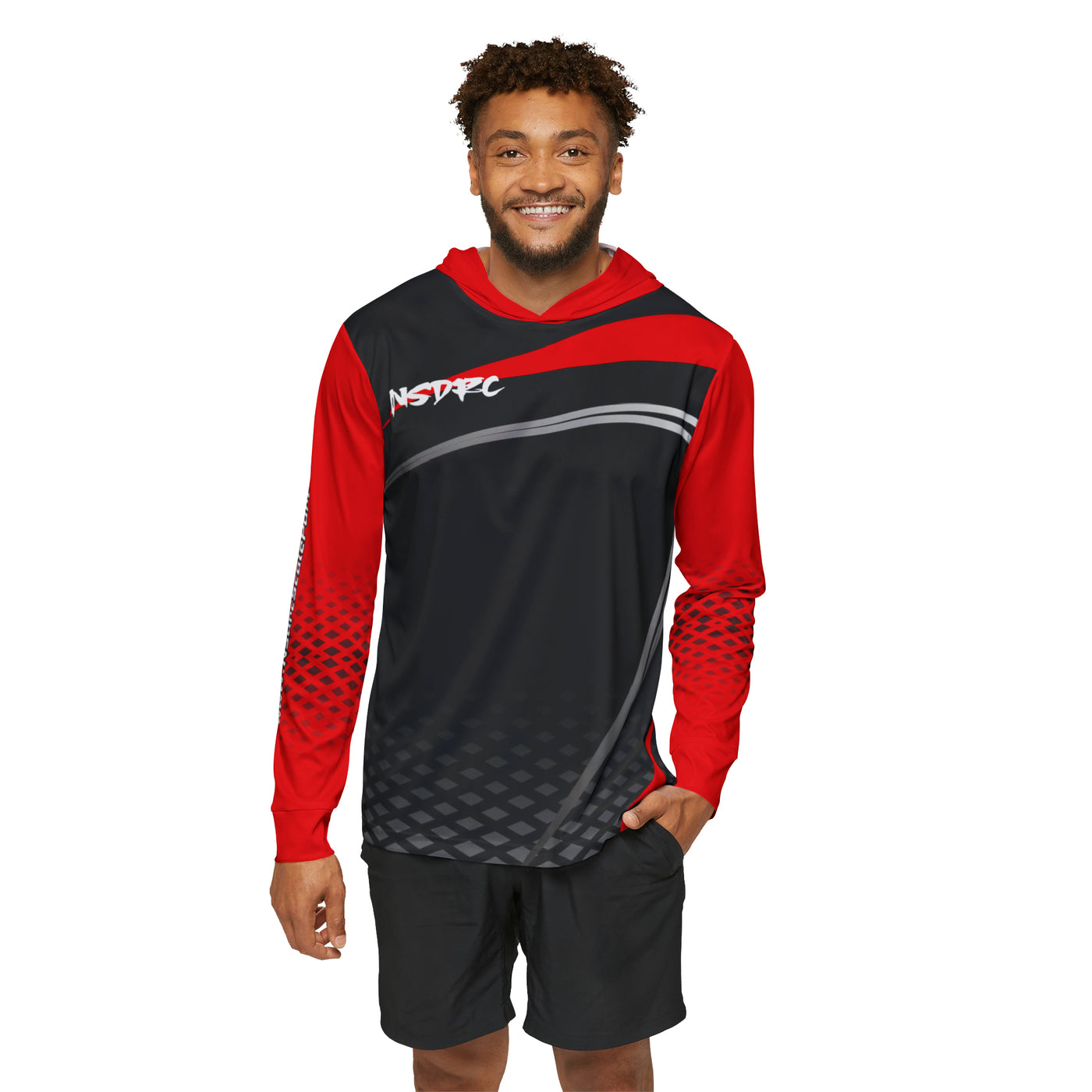Men's Sports Warmup Hoodie Red Black Grey Pattern NSDRC Logo