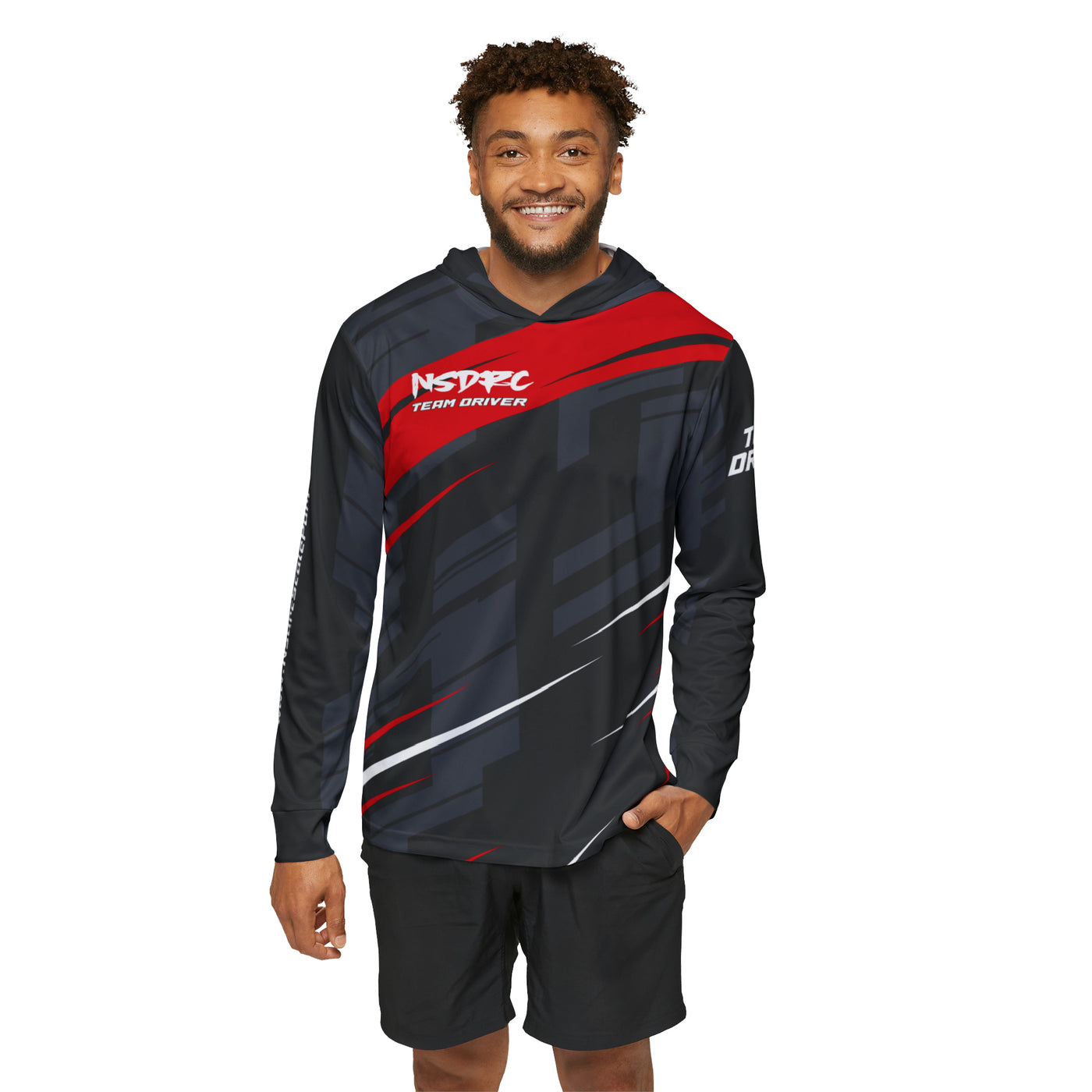 Men's Sports Warmup Hoodie Red Stripe Pattern NSDRC Logo TD