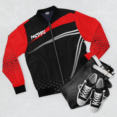 Men's Bomber Jacket Red Black Grey Pattern NSDRC Logo
