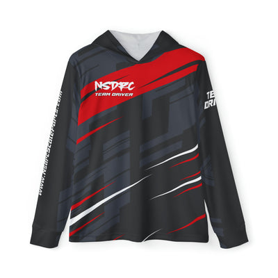 Men's Sports Warmup Hoodie Red Stripe Pattern NSDRC Logo TD