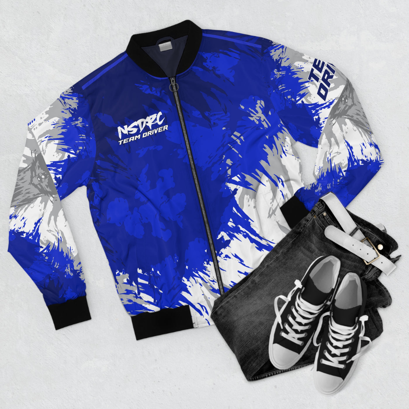 Men's Bomber Jacket Blue Pattern NSDRC Logo TD