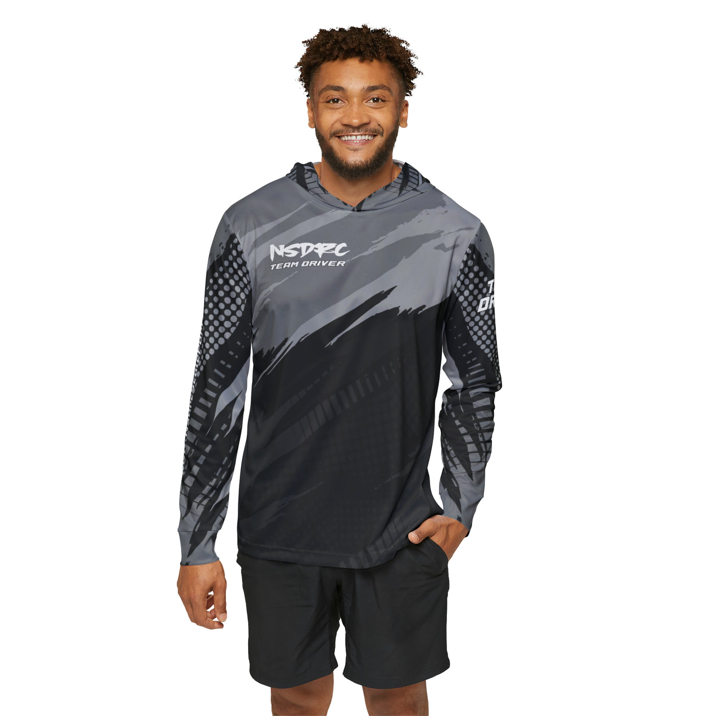 Men's Sports Warmup Hoodie Black Pattern NSDRC Logo TD