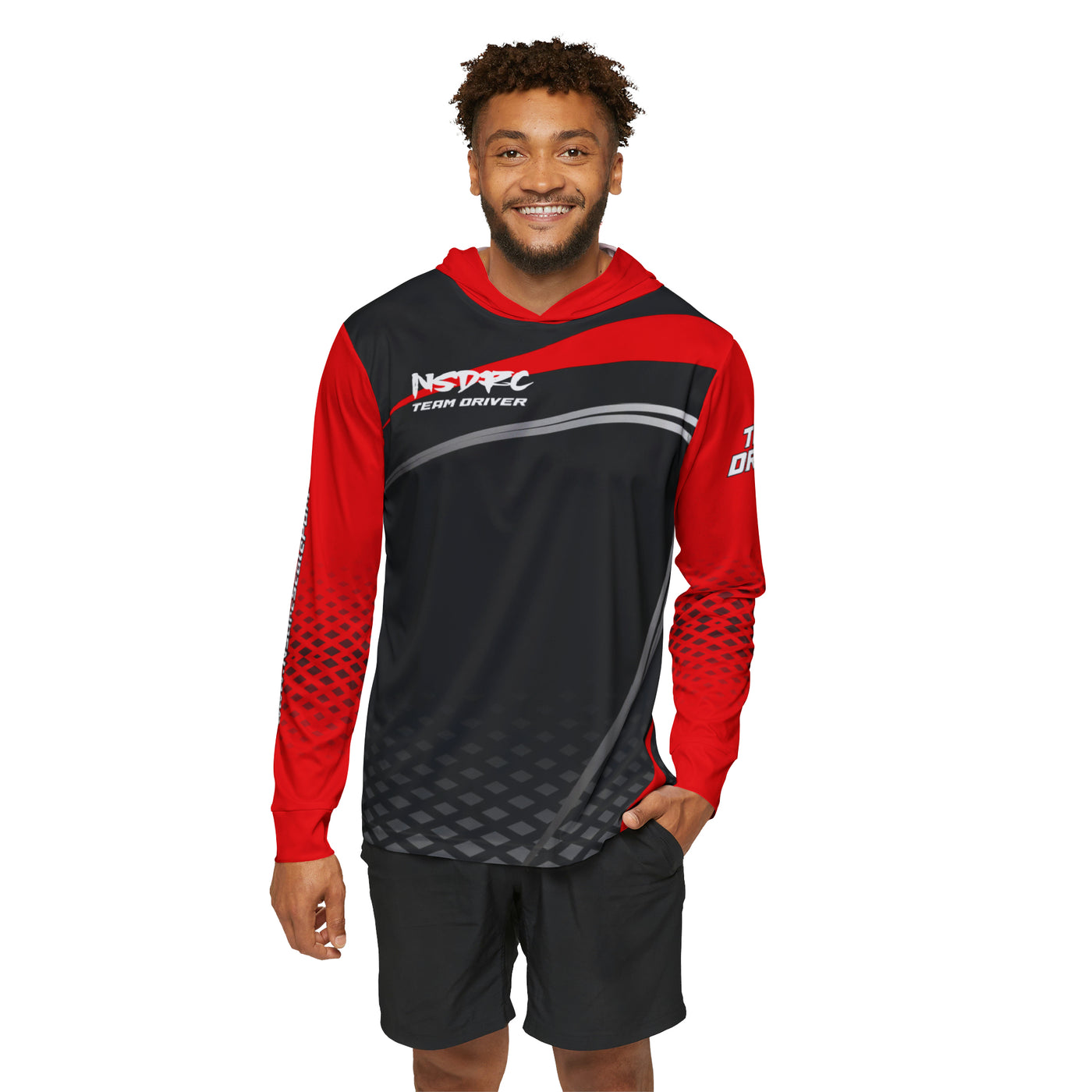 Men's Sports Warmup Hoodie Red Black Grey Pattern NSDRC Logo TD