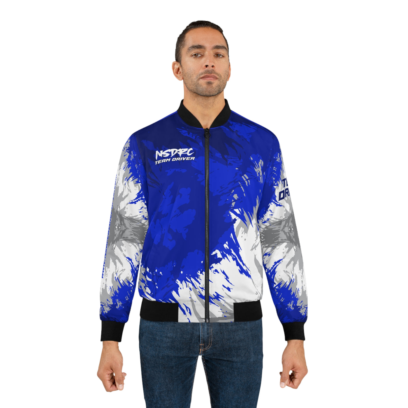 Men's Bomber Jacket Blue Pattern NSDRC Logo TD