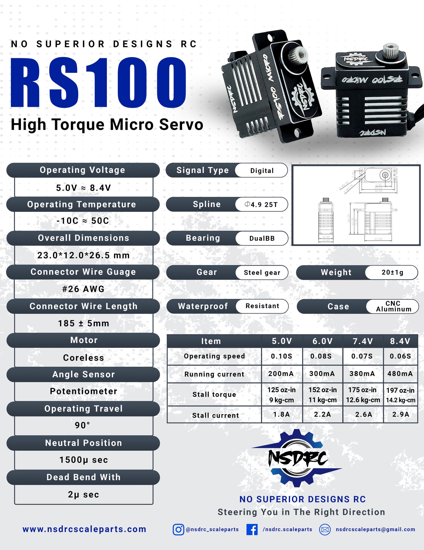 RS100 High Torque Micro Servo